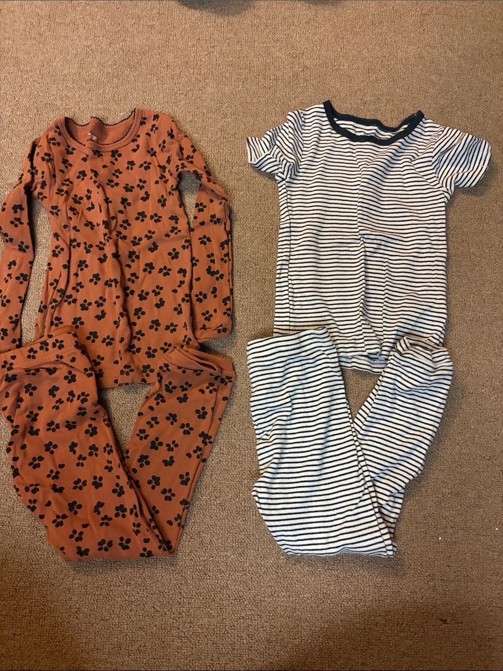 Kids Matching Pajama Set - Rust Floral & Navy Stripe